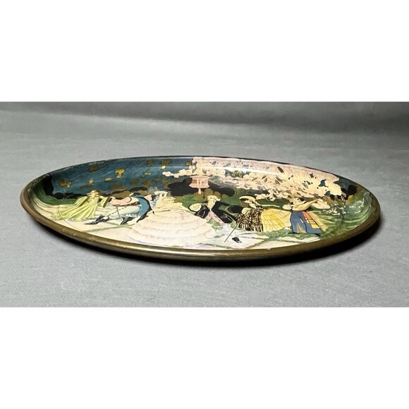 Victorian Litho TIN TRAY Oval Ballroom Dance Scene ANTIQUE 1920s - Picture 8 of 9